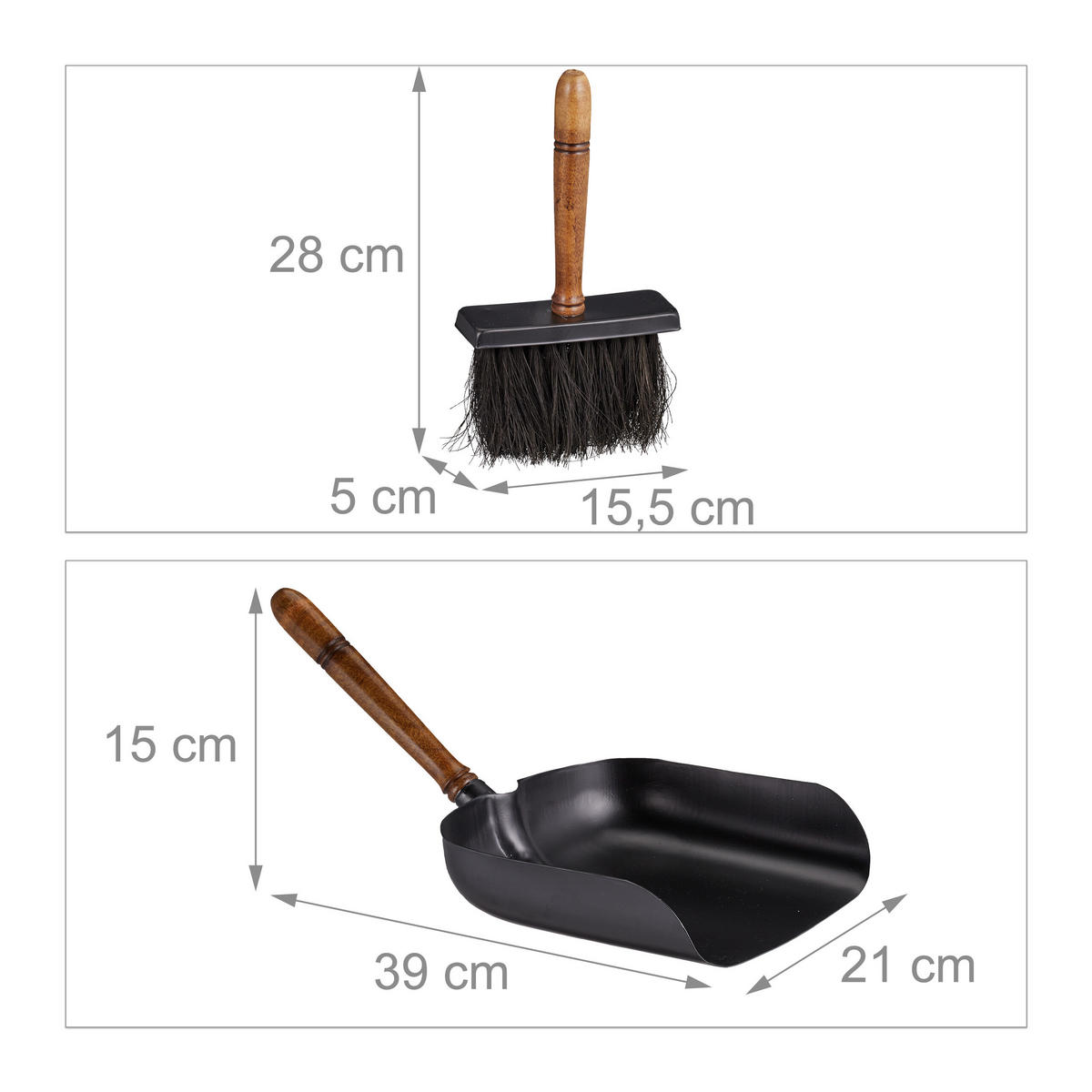 SOUPRAVA Černá Hnědá 2dílný-set na krb - černá, kov/dřevo (21/15/39cm) - Relaxdays