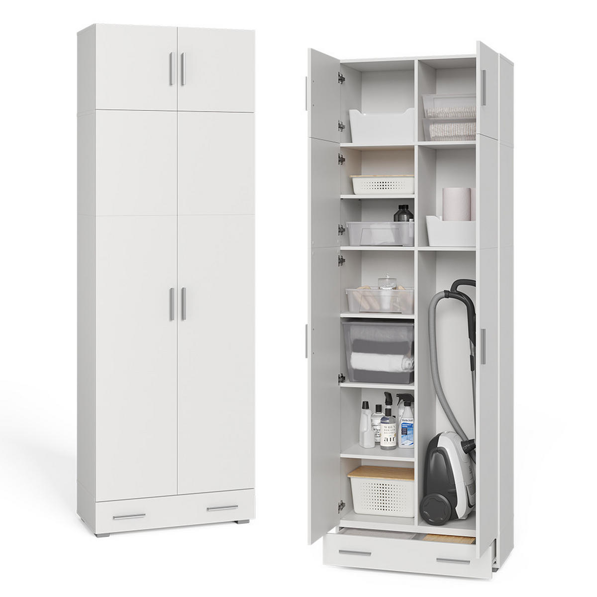 AKTENSCHRANK Ingo Weiß 80 x 182.4 cm mit Schrankaufsatz und Schublade - Weiß, Holzwerkstoff (80/182.4/37cm) - Vicco