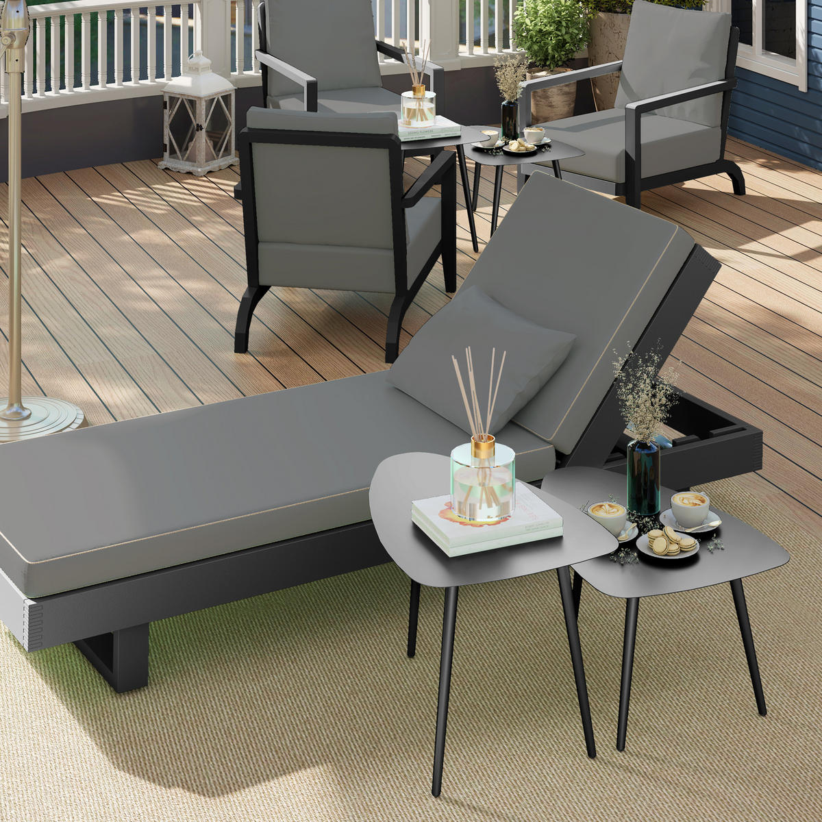 COUCHTISCH 2er-SET DE-07273 geometrisch und wetterfest Schwarz - Schwarz, Metall (65/45/45cm) - ComfortXL