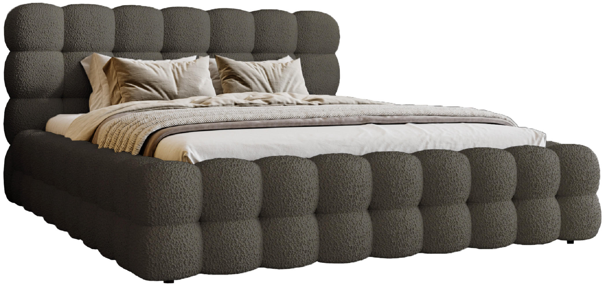 POLSTERBETT 140x200 cm Parlas Bis, Bettkasten, Lattenrost, Boucle, Dunkelgrau - Dunkelgrau, Holz/Textil (140/200cm) - Emporius