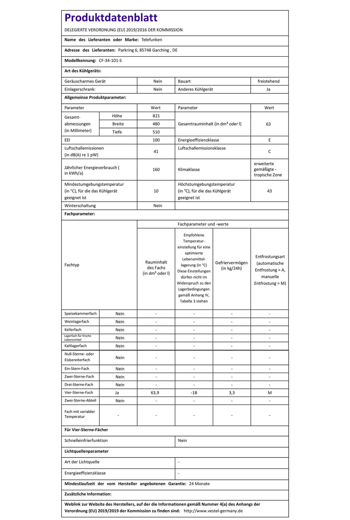 GEFRIERSCHRANK, 63 Liter Nutzinhalt, 4-Sterne, klein, leise & effizient, silber, CF-34-101-S - Silberfarben, Kunststoff/Metall (48/82.1/51cm) - Telefunken