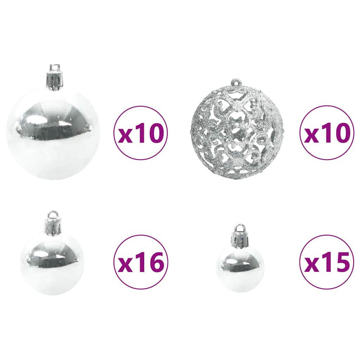 WEIHNACHTSKUGELSET 120 -teilig Silber Kunststoff - Silberfarben, Kunststoff (6/27/6cm) - vidaXL