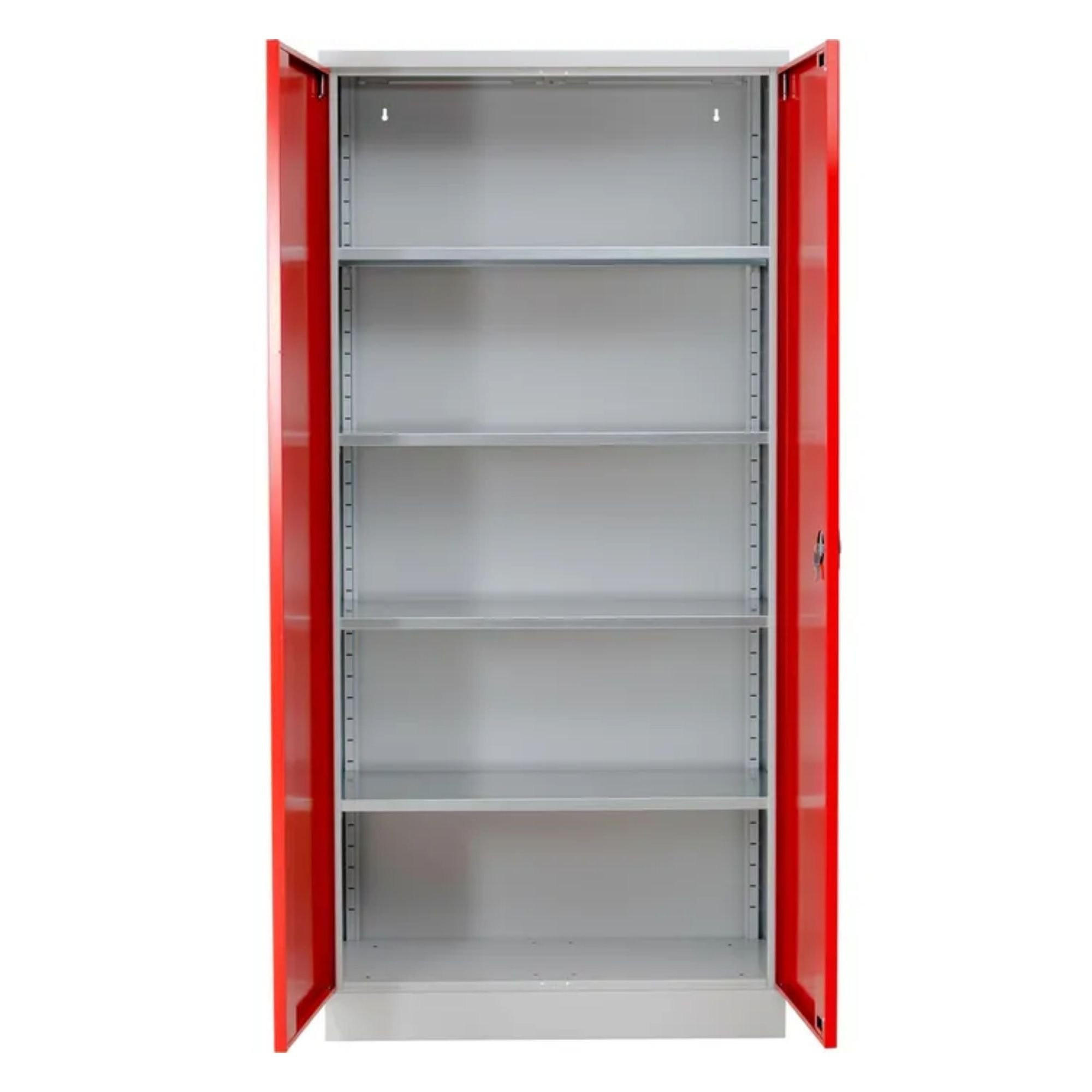 STAHLSCHRANK Bee mit 8 lackierten Fachböden 195x92x60 cm Korpusfarbe Lichtgrau Frontfarbe Feuerrot - Rot, Metall (92/195/60cm)