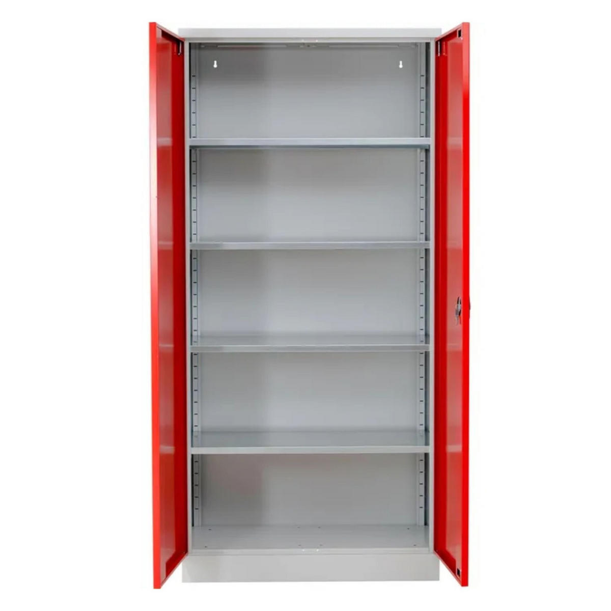 STAHLSCHRANK Bee mit 5 lackierten Fachböden 195x92x60 cm Korpusfarbe Lichtgrau Frontfarbe Feuerrot - Rot, Metall (92/195/60cm)
