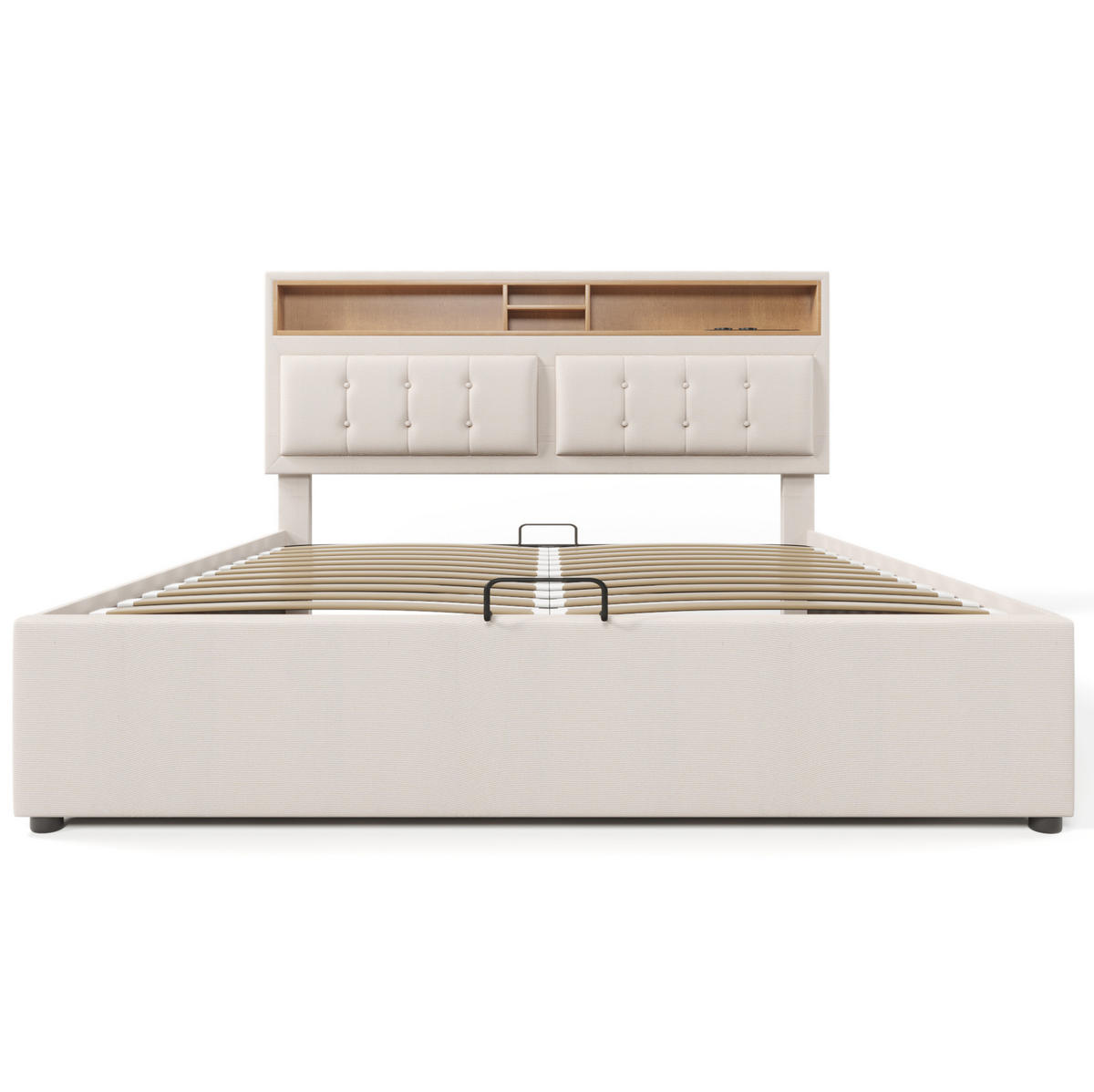POLSTERBETT 140/200 cm mit Bettkasten, USB-C und verstellbarem Kopfteil - Beige, Textil (140/200cm) - BEAOK