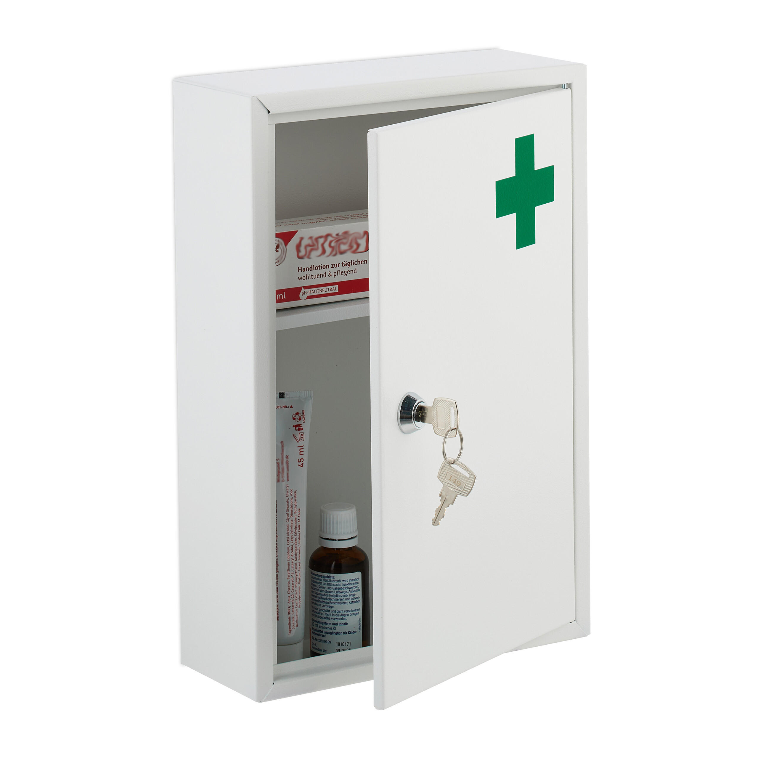 MEDICINSKÅP Vit Grön metall låsbart 2 fack 32 cm 32/21.5/8 cm
