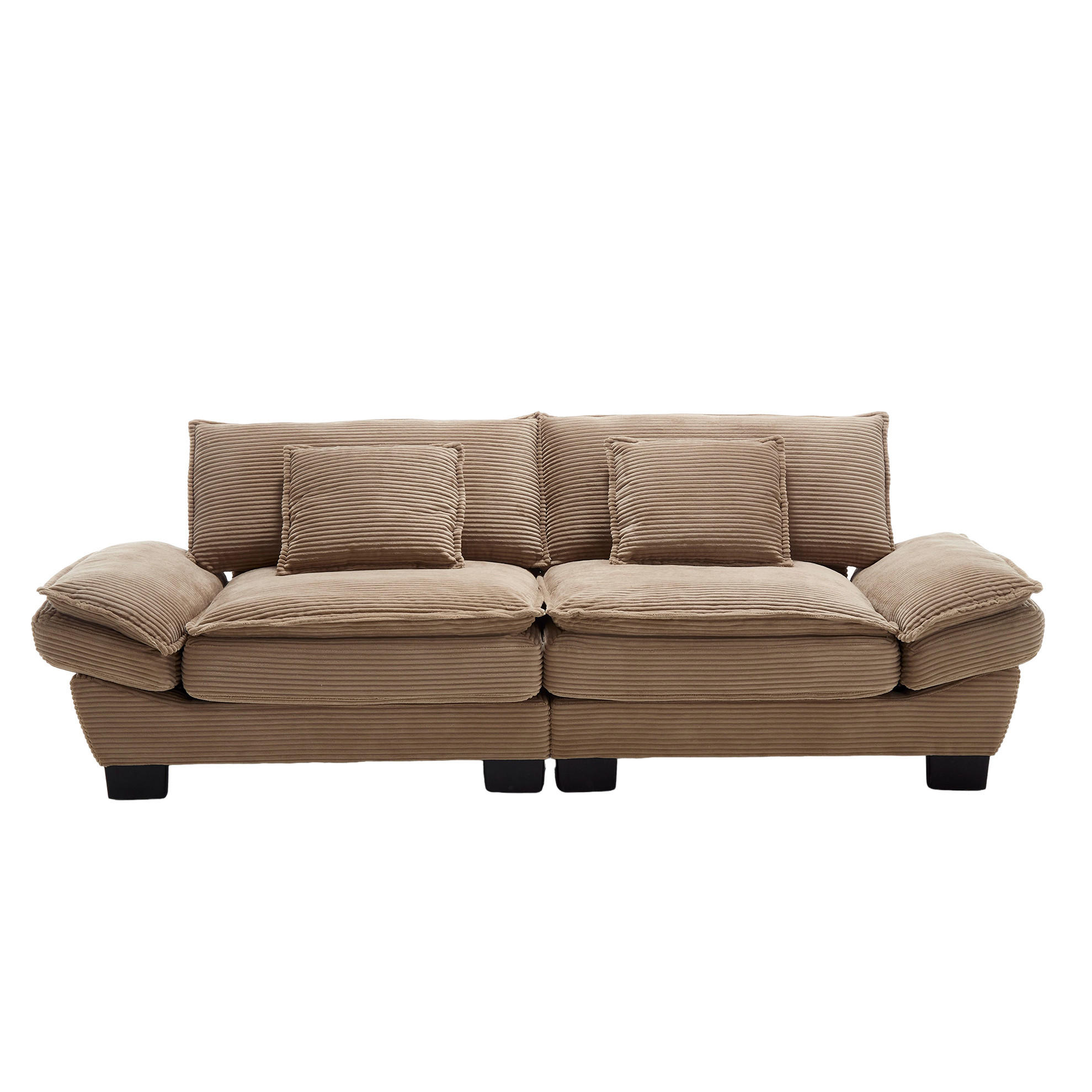 2-SITZER Sofa aus Samt 224x81x81 cm Khaki mit ultratiefem Sitz, 2 Kissen und gepolsterten Armlehnen - Naturfarben, Textil (81/81/224cm) - Modfu