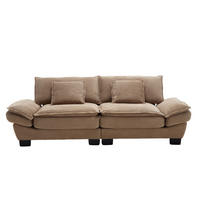 2-SITZER Sofa aus Samt 224x81x81 cm Khaki mit ultratiefem Sitz, 2 Kissen und gepolsterten Armlehnen - Naturfarben, Textil (81/81/224cm) - Modfu
