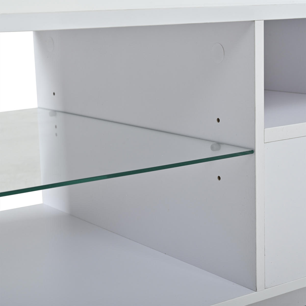 COUCHTISCH LED Weiß Hochglanz 2 Schubladen Glas 100x50x36cm - Weiß, Holzwerkstoff (100/50/36cm) - FLIEKS