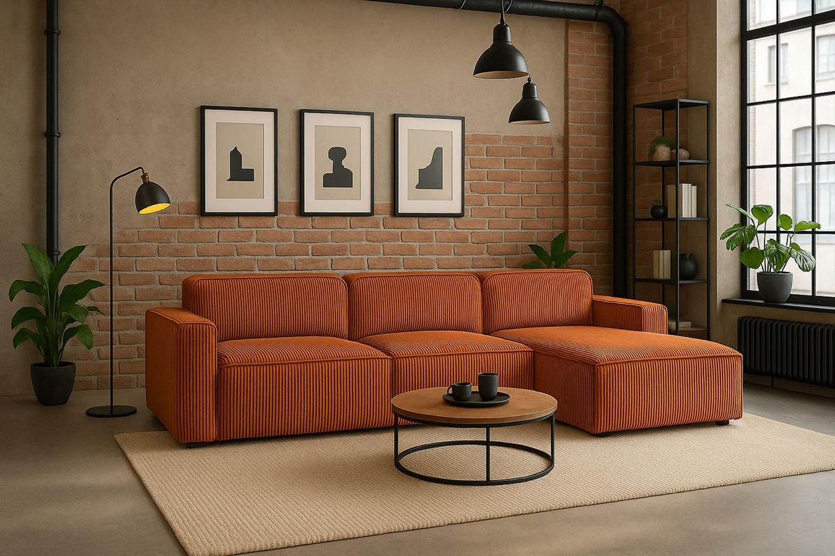 ECKSOFA Cursal L-Form, Stoff Poso, Kupfer, Rechts - Orange, Holz (284/166cm) - Kaiser Möbel