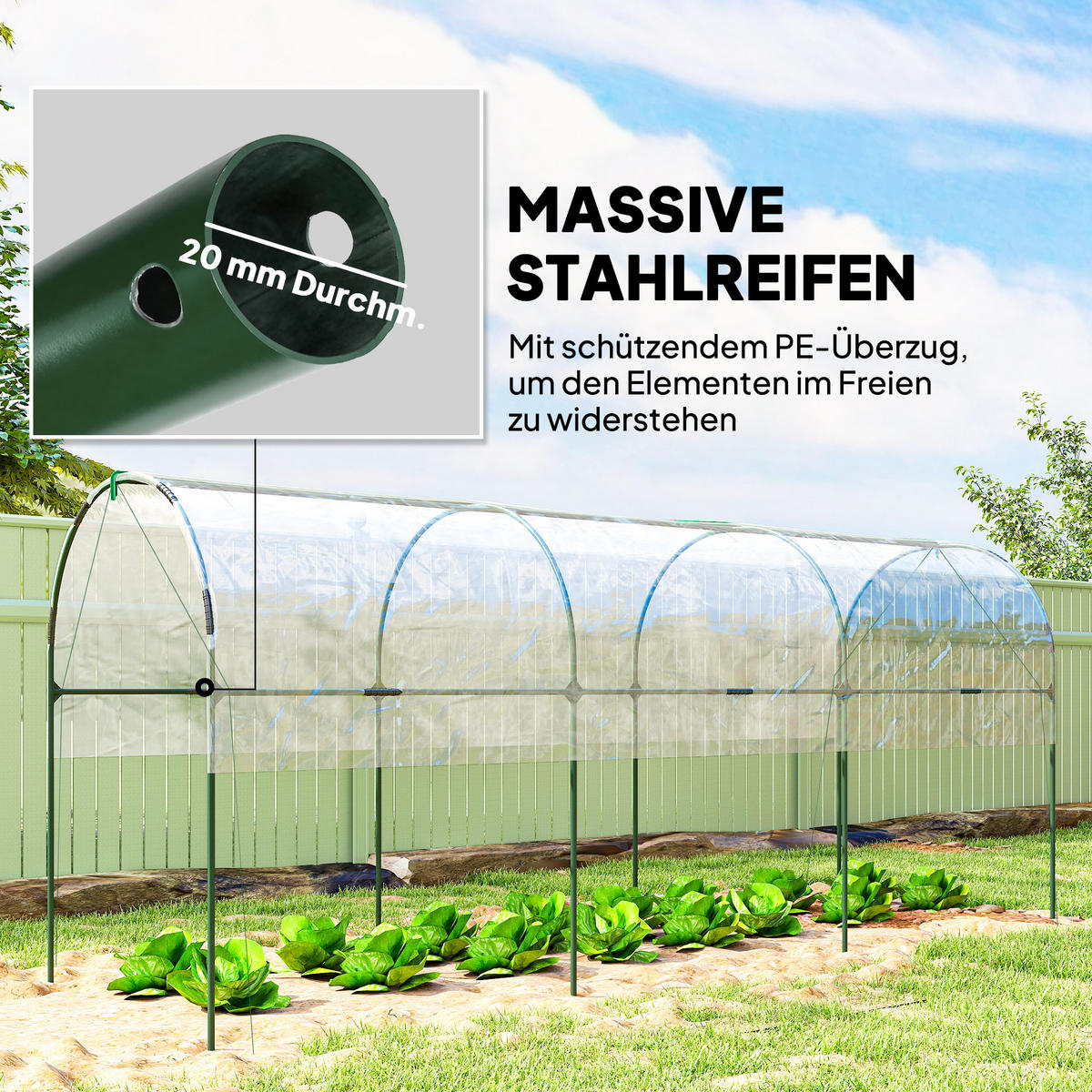 FOLIEN-GEWÄCHSHAUS winterfest mit Bogendach - Transparent, Metall (120/170/400cm) - Outsunny