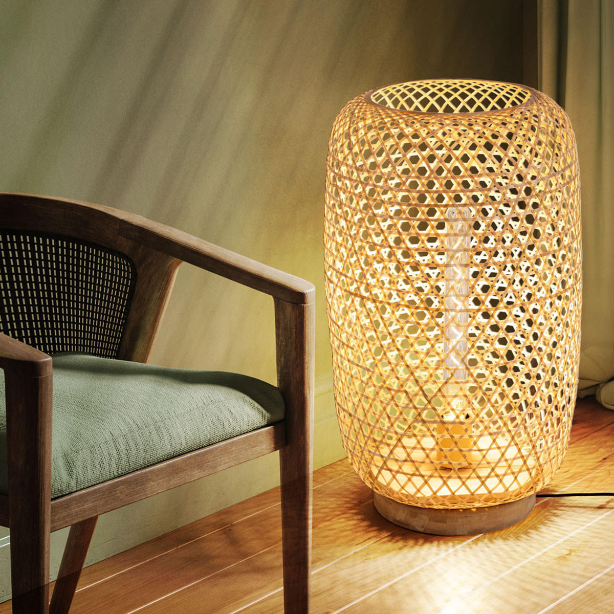 LED STEHLEUCHTE Bambus Geflecht Braun - Braun, Holz (31/31/55cm)