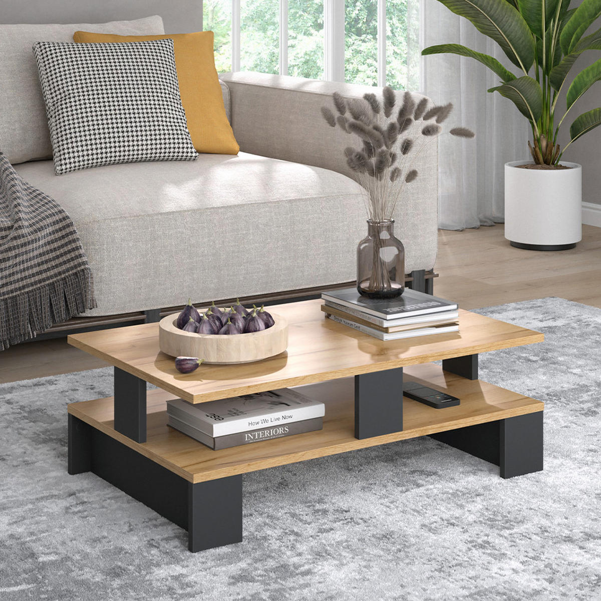 COUCHTISCH Belina Goldkraft Eiche/Anthrazit 80 x 50 cm mit zwei Ebenen - Anthrazit/Eiche Wotan, Holzwerkstoff (50/80/28cm) - Vicco