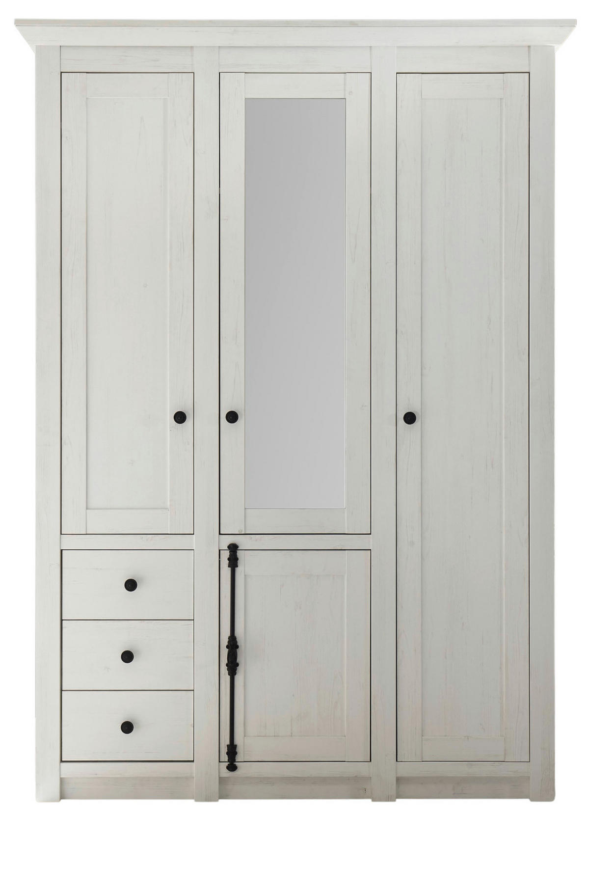 KLEIDERSCHRANK Pinie weiß 147 x 206 cm, Drehtürenschrank mit Spiegel - Schwarz/Weiß, Glas/Holzwerkstoff (147/206/64cm) - Furn.Design