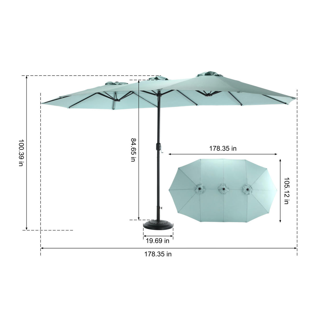 DOPPELSEITIGER Sonnenschirm aus Stahl 453x267x250 cm in Hellgrün mit Kurbel - Hellgrün, Metall (267/453cm) - Modfu
