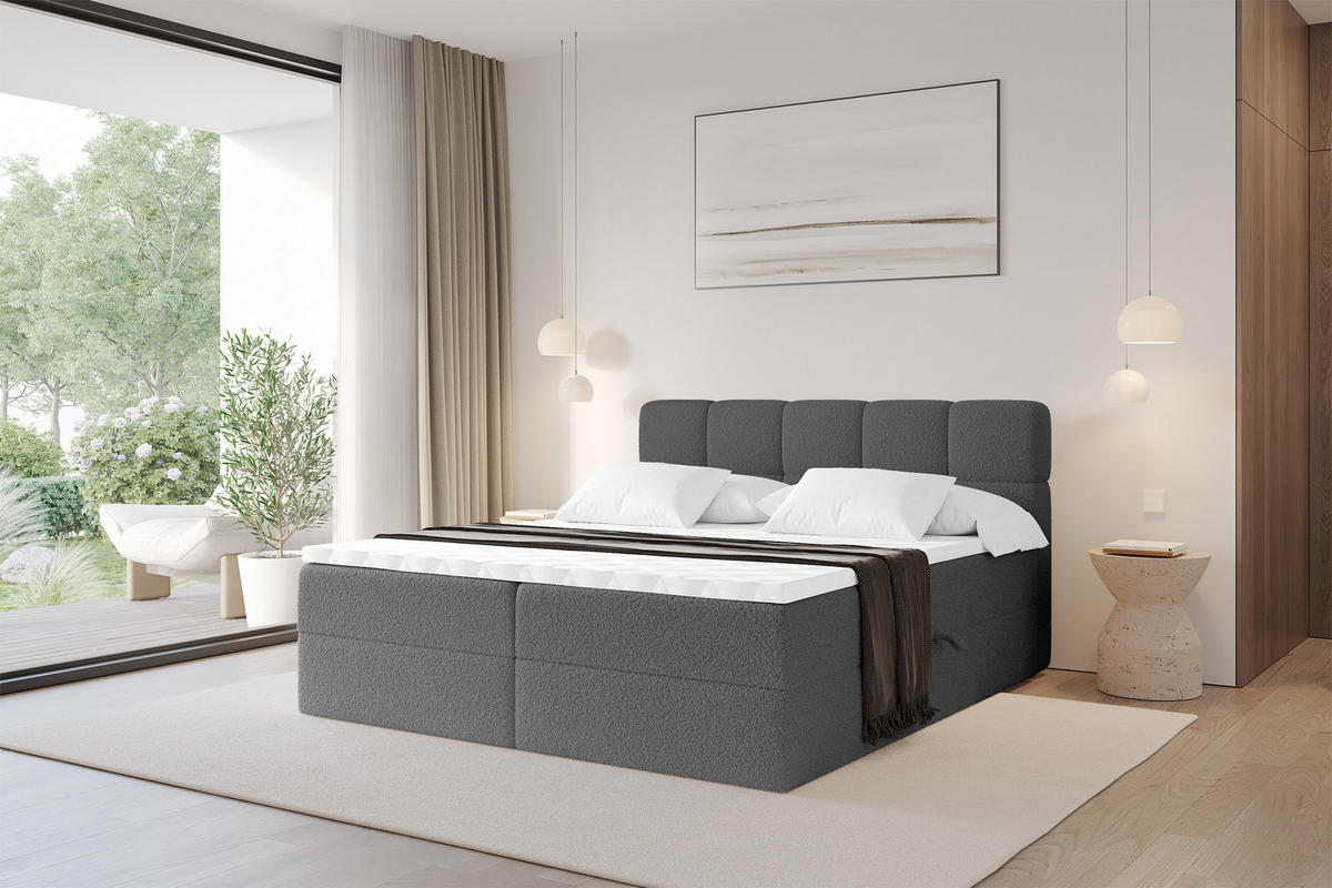 BOXBETT mit Matratze H3 - FAMA - 140x200 cm Grau Quelle - Schieferfarben, Holzwerkstoff (140/200cm) - ALTDECOR