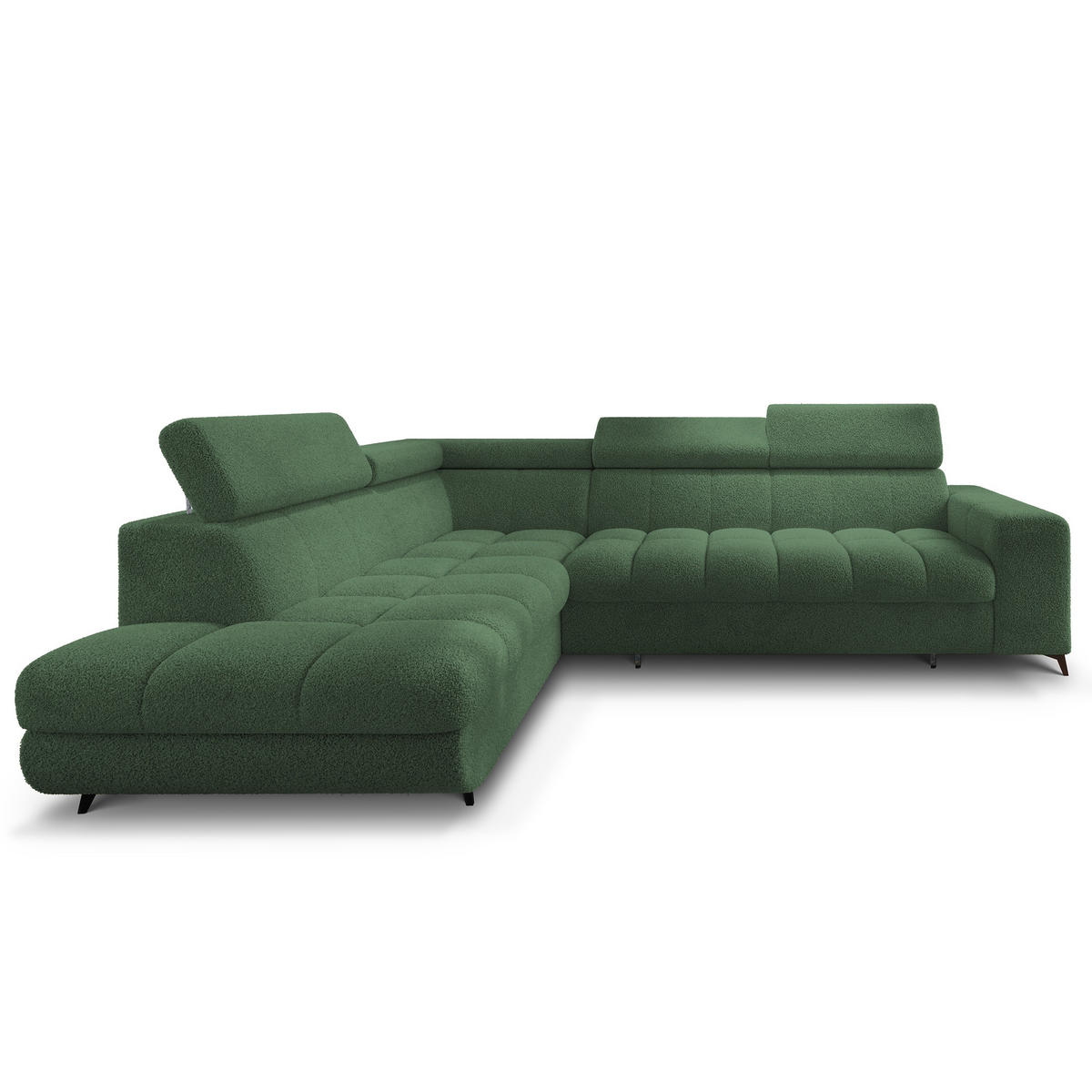 ECKSOFA MORIVA Q L-S Grün Boucle-Stoff mit Schlaffunktion - Grün, Holzwerkstoff/Textil (253/190cm) - MASSENO
