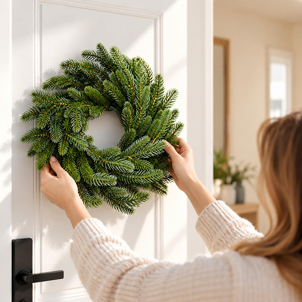 VĚNEC zelený adventní umělý PE vstřikování 30 cm - tmavě zelená, plast (8cm) - Relaxdays