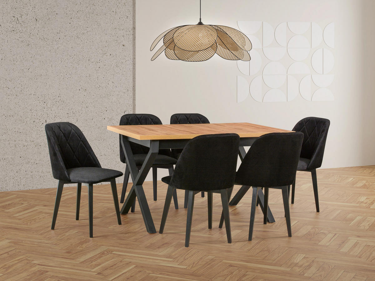STUHL 2er Set MONTI 3, schwarz, kronos 7, Nähte: Rombus - Schwarz Hochglanz/Schwarz, Holz (48/83/47cm) - Leaf Design