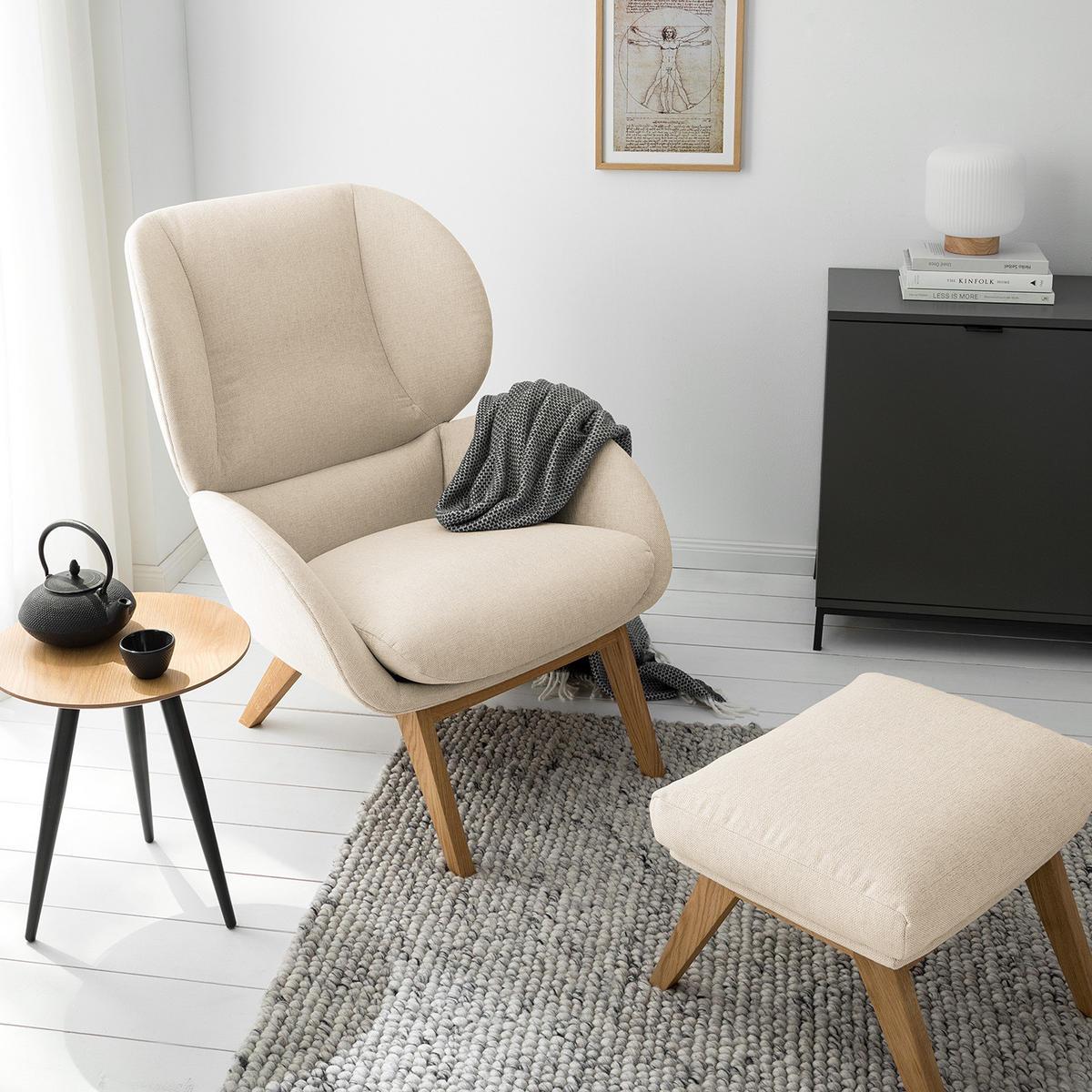 SESSEL - Eichefarben/Beige, Eichenholz/Holz (82/102/90cm) - home24