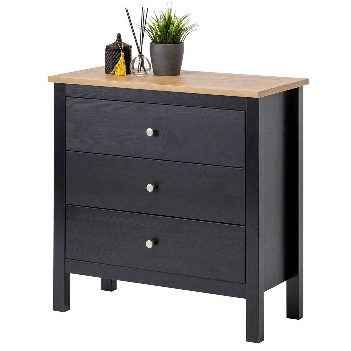 KOMMODE Massivholz 37/75/75 cm - Schwarz, Holz (75/75/37cm) - hagge home