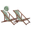 GARTENLIEGE 2er-Set dunkelbraun Textil weiß/grün Blattmuster Anzio - Dunkelbraun/Weiß, Textil (54/70/97cm) - Beliani