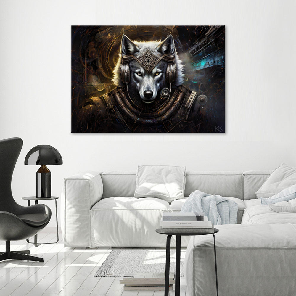 LEINWANDBILD Wolf Tier Abstraktion 100x70cm - Grau, Textil (100/70cm) - Feeby