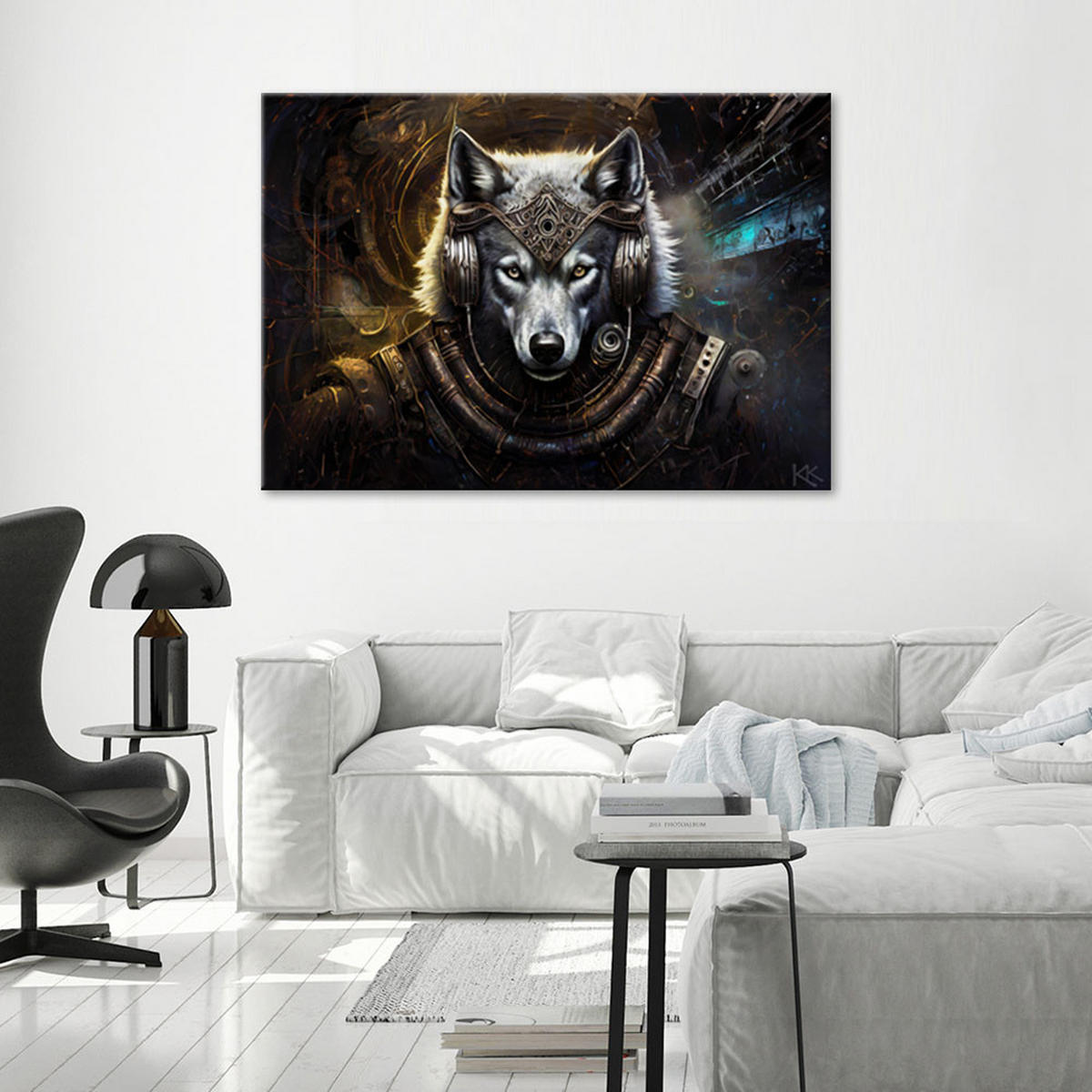 LEINWANDBILD Wolf Tier Abstraktion 100x70cm - Grau, Textil (100/70cm) - Feeby