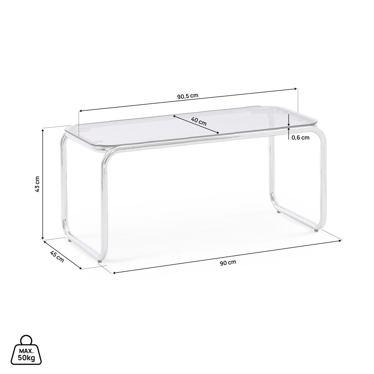 COUCHTISCH Amaya aus Metall im modernen Stil mit schwarzer Glasplatte - Schwarz/Grau, Metall (90.5/45/43cm) - Sicaan