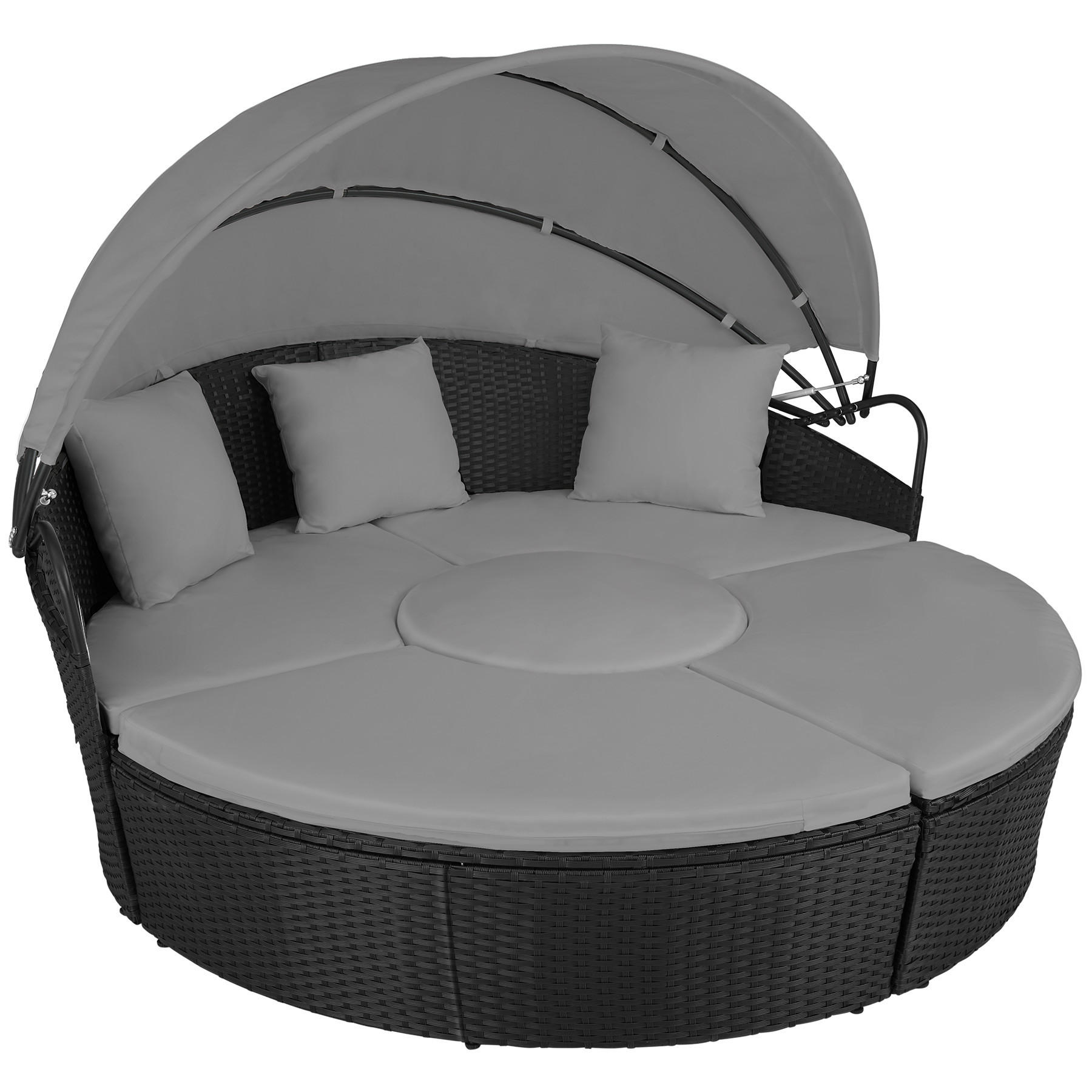 RATTAN SONNENINSEL Santorin,variabel aufstellbar,schwarz - Schwarz, Kunststoff (171/136/175cm) - tectake