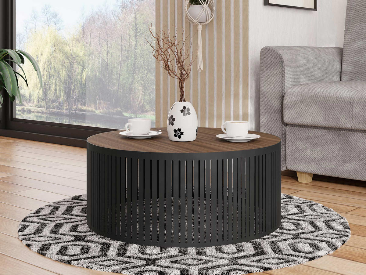 COUCHTISCH Velede Mini - Nussbaumfarben/Schwarz, Holzwerkstoff/Metall (59/59/30cm) - MIRJAN24