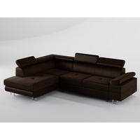 ECKSOFA CAROLINE Links Braun Velours-Stoff mit Schlaffunktion und Bettkasten - Chromfarben/Dunkelbraun, Textil (253/190cm) - Barchello