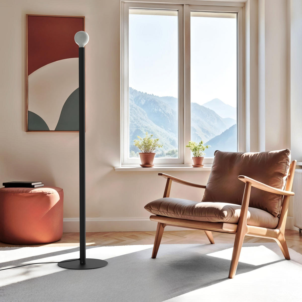 STEHLEUCHTE Puro - Schwarz, Metall (40/40/165cm) - Lumicom