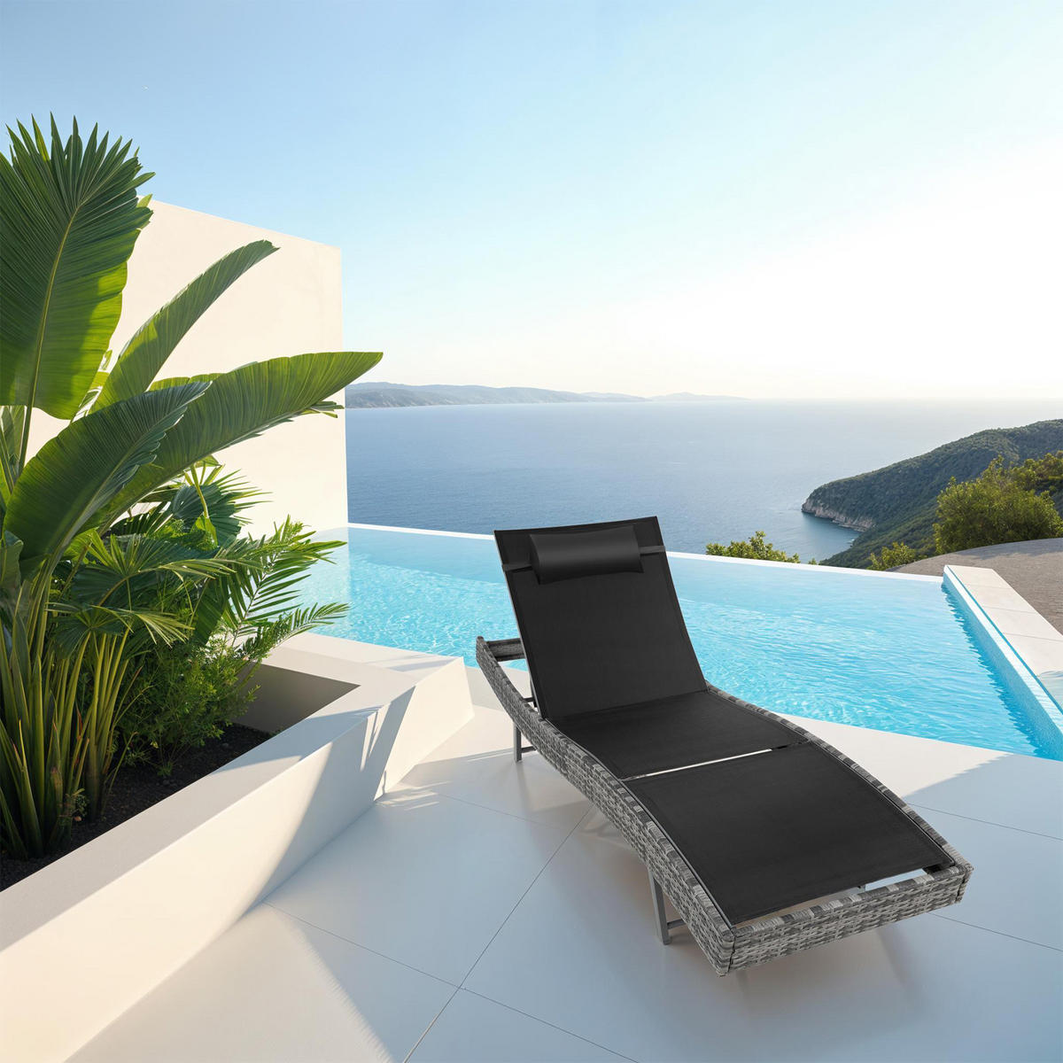 RATTAN-SONNENLIEGE Moana,69 x 211 x 41 - 94 cm,grau-meliert - Grau, Kunststoff (69/94/211cm) - tectake