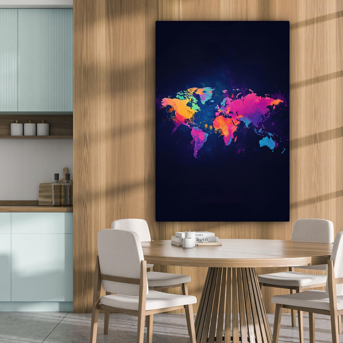 LEINWANDBILD Weltkarte - Bunt - Graffiti 80x120 cm - Multicolor, Textil (80/120cm) - MuchoWow