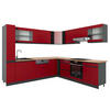 ECKKÜCHE R-Line Rot/Anthrazit 257 x 277 cm J-Shape, AP Eiche - Anthrazit/Rot, Holzwerkstoff (277/81.6/60cm) - Vicco