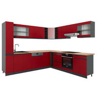 ECKKÜCHE R-Line Rot/Anthrazit 257 x 277 cm J-Shape, AP Eiche - Anthrazit/Rot, Holzwerkstoff (277/81.6/60cm) - Vicco