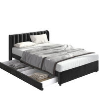 POLSTERBETT MIT 2 SCHUBLADEN, INKLUSIVE LATTENROST, Samt Schwarz, für Schlafzimmer und Jugendzimmer, 207,5/140/95 cm - Schwarz, Textil (140/200cm) - Rolipo