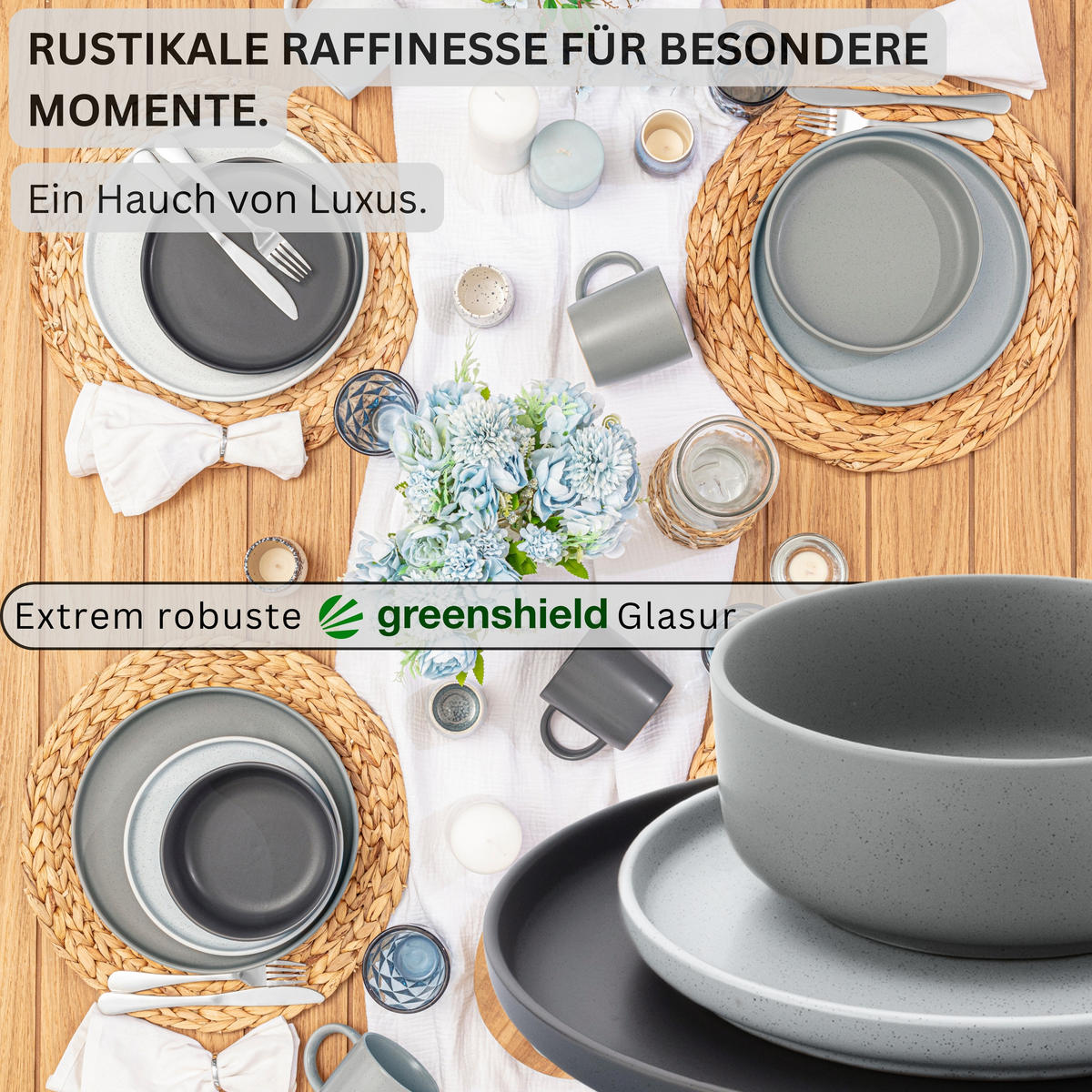 TAFELSERVICE LEEDS - 12 teilig aus Steingut - Multicolor, Stein (26.5/6.4/26.5cm) - Sänger