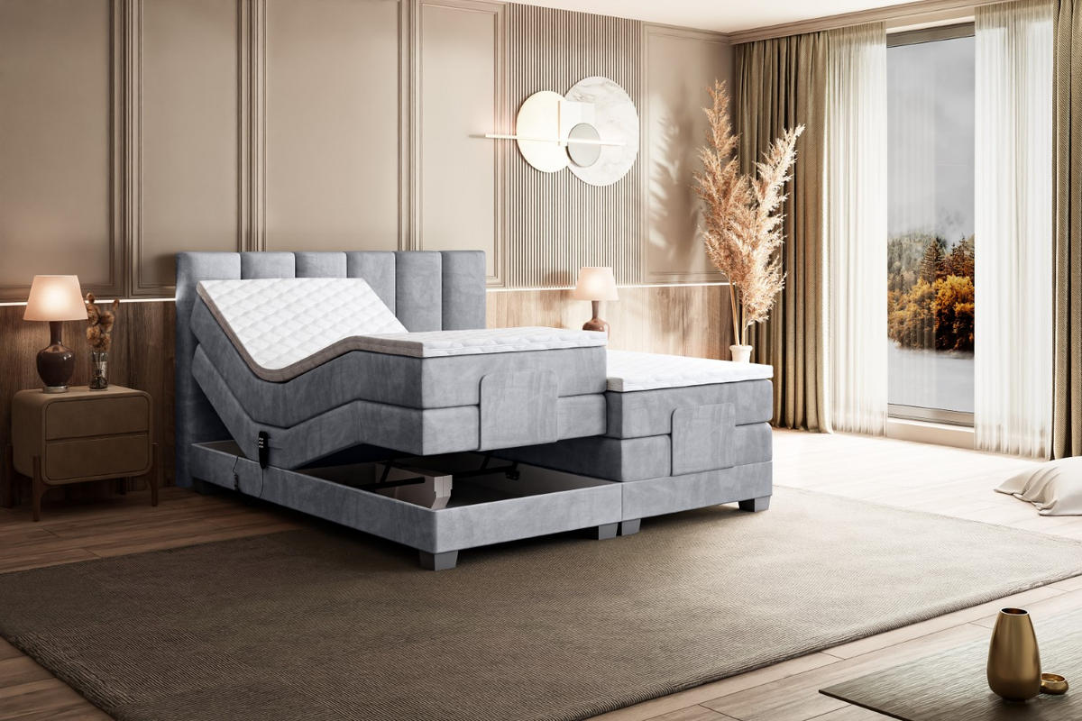 BOXSPRINGBETT elektrisch verstellbar mit 2 Matratzen H4/Taschenfederung AMEL EL 160 x 200 Grau - Grau, Holzwerkstoff (167/200cm) - ALTDECOR