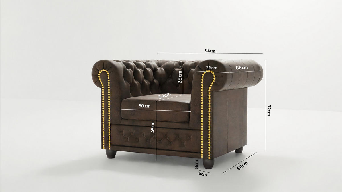 CHESTERFIELD-SESSEL Flux Dunkelbraun Microfaser Vintageoptik - Dunkelbraun/Braun, Holz/Textil (94/72/86cm) - S-Style Möbel