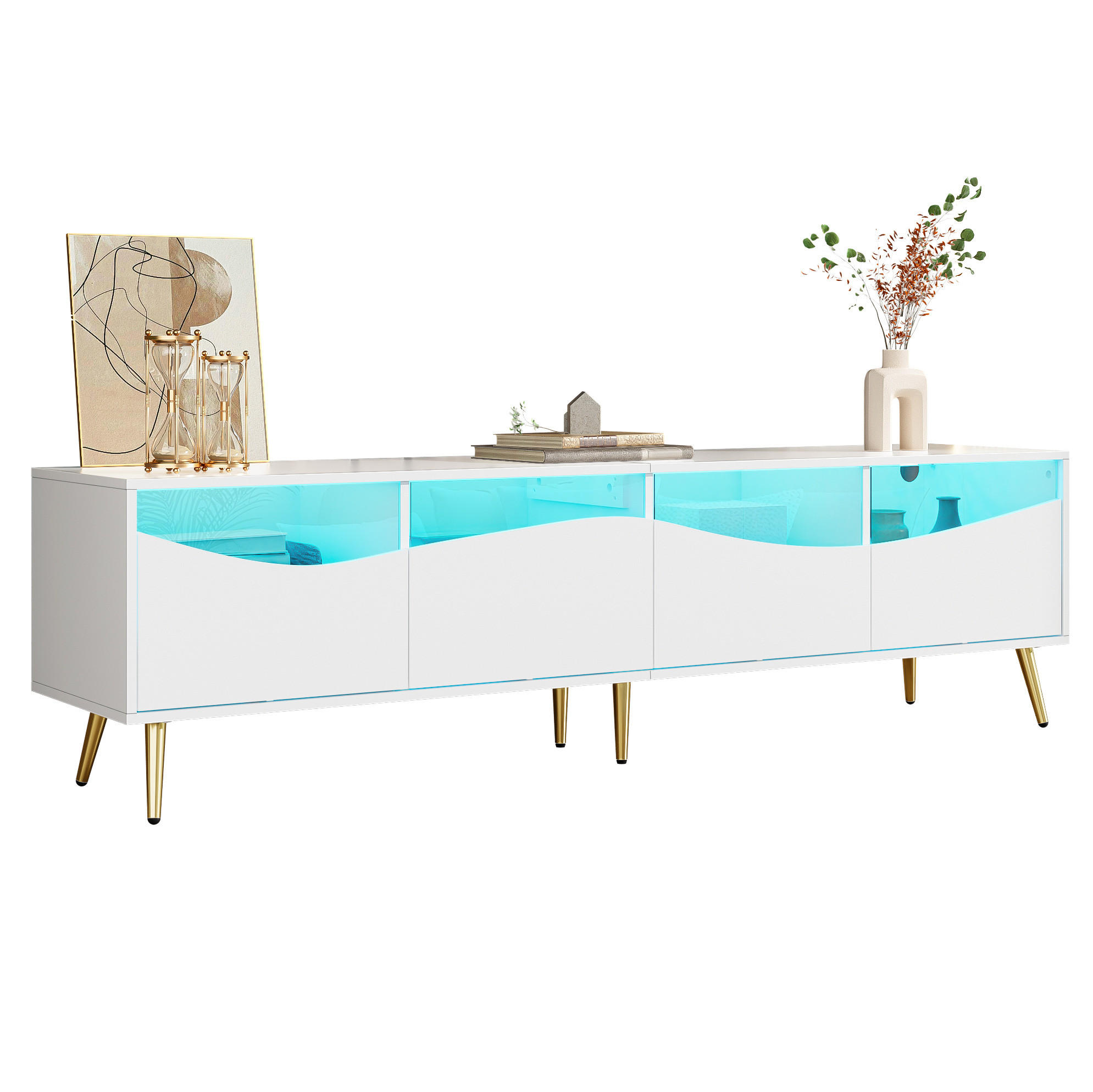 TV-LOWBOARD 180/40/50 cm mit LED-Beleuchtung, Glasfront und Kabeldurchlass - Weiß, Holzwerkstoff (180/50/40cm) - BEAOK