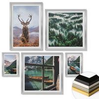 WANDBILDER 5er Set - 50x50 cm & 20x30 cm & 40x60 cm Silberner Rahmen - Nebel auf dem Bergsee, Bootsfahrten, Nebel - Silberfarben, Kunststoff (40/60cm) - ArtPrintCave