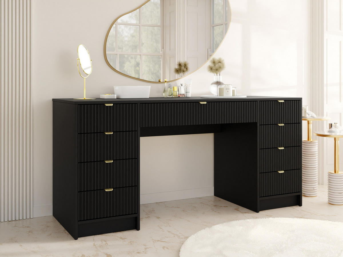 SCHREIBTISCH Tireno Bis - Goldfarben/Schwarz, Holzwerkstoff/Metall (55/154/76cm) - MIRJAN24