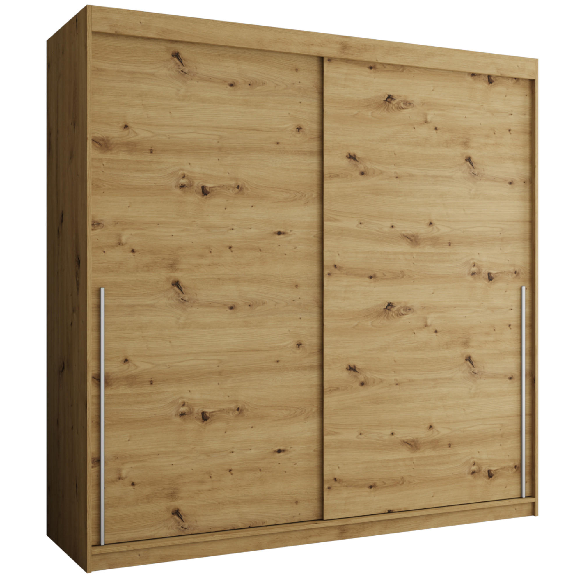 SCHIEBETÜRENSCHRANK 200 cm Breite Artisan mit silbernem Griff - Silberfarben/Eiche Artisan, Holzwerkstoff (200/200/62cm) - Home Collective