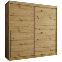 SCHIEBETÜRENSCHRANK 200 cm Breite Artisan mit silbernem Griff - Silberfarben/Eiche Artisan, Holzwerkstoff (200/200/62cm) - Home Collective