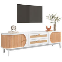 TV Lowboard Rattan, 2 Türen, 2 Schubladen, Weiß Holz - Weiß, Holz (170/46/39cm)