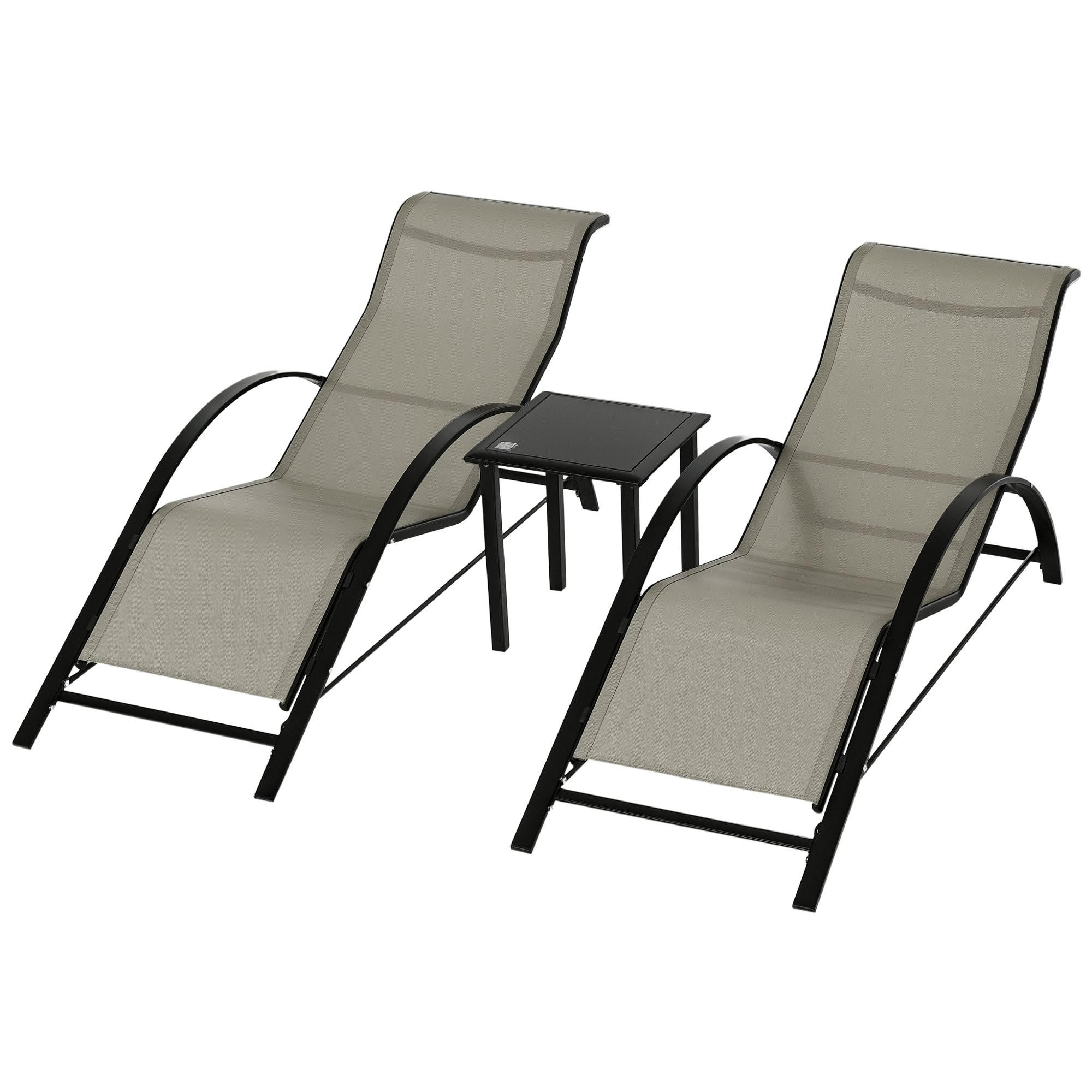 GARTENLIEGE DE-07664 3-tlg. Set mit Tisch, Metallrahmen, atmungsaktiv Grau - Grau, Metall (169/66/59cm) - ComfortXL
