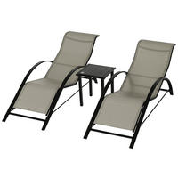 GARTENLIEGE DE-07664 3-tlg. Set mit Tisch, Metallrahmen, atmungsaktiv Grau - Grau, Metall (169/66/59cm) - ComfortXL