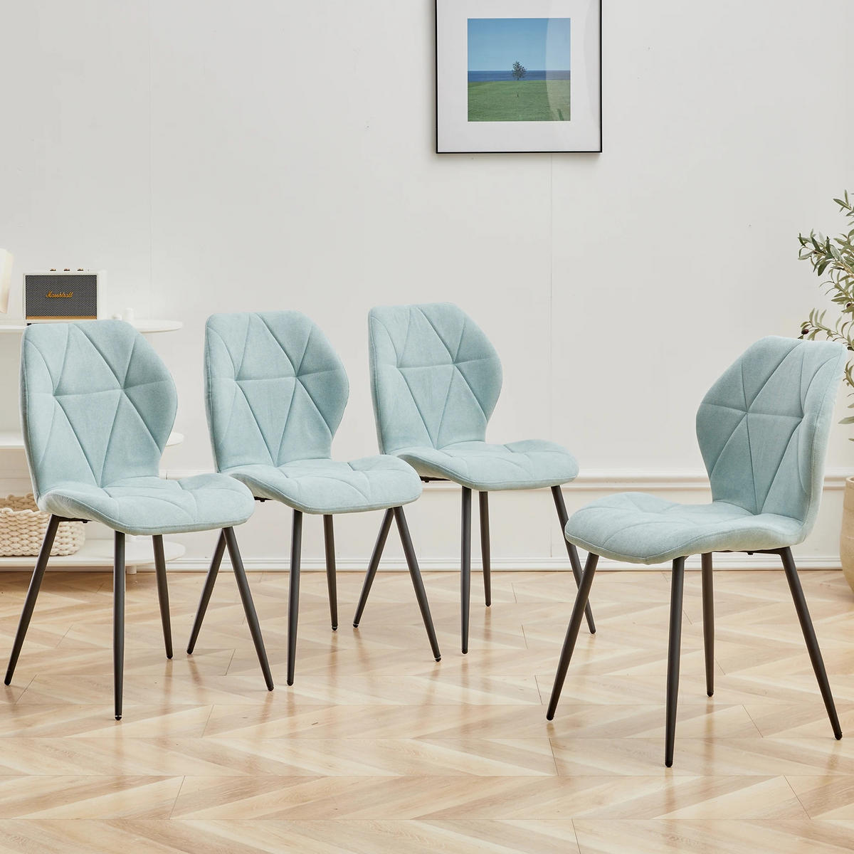 ESSZIMMERSTUHL Gepolstert Leinenstoff Metallbeine Blau 4-teilig - Blau, Textil (48/84/41cm) - Kaket